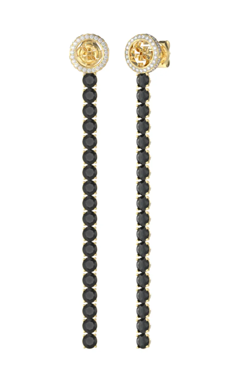 GUESS STEEL PARADISE JUBE05144JWYGBKT/U Σκουλαρίκια Χρυσά Με Μαύρες Πέτρες Και Λογότυπο