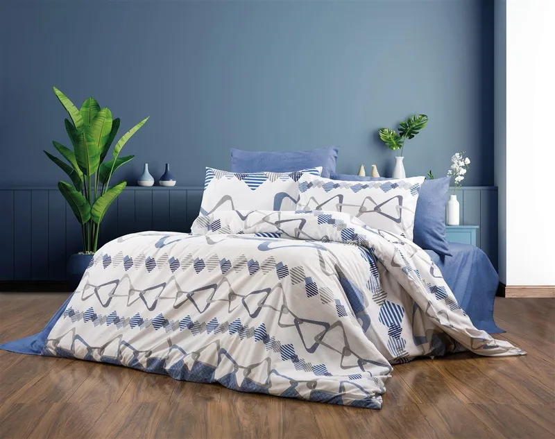 Παπλωματοθήκη Polycotton Μονή 160x240εκ. Δαρεία 489 White-Blue DimCol (Χρώμα: Λευκό, Ύφασμα: 70% Βαμβάκι-30% Polyester, Μέγεθος: Μονά) - DimCol - 33310823059