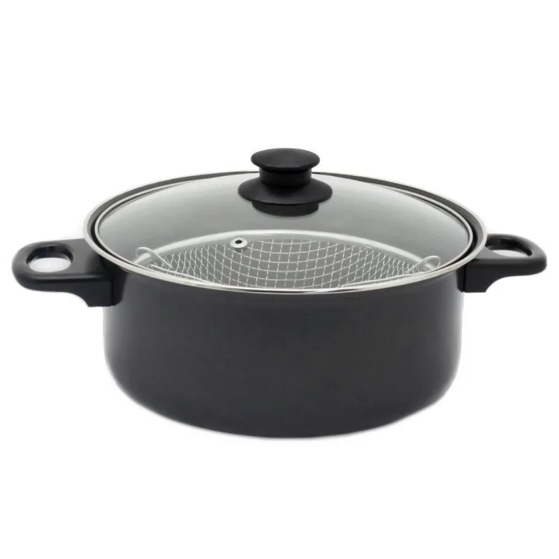 Κατσαρόλα με καλάθι τηγανίσματος Rosberg R51213A, 24 cm, 4 λίτρα, Μαύρο