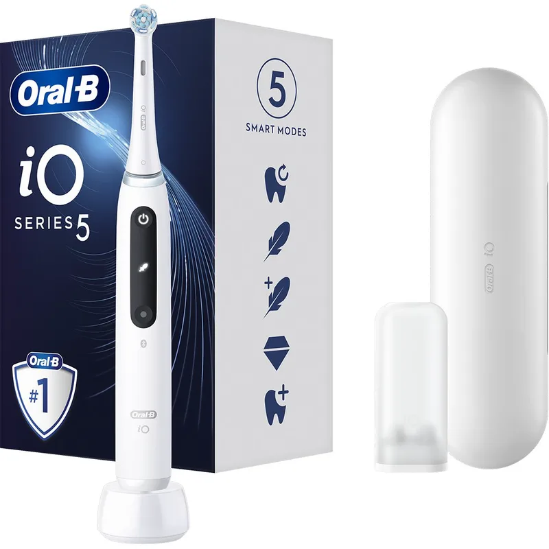 Oral-B iO Series 5 Electric Toothbrush White Ηλεκτρική Οδοντόβουρτσα με Επαναστατική iO Τεχνολογία Βουρτσίσματος, 5 Έξυπνα Προγράμματα Επαγγελματικού Καθαρισμού 1 Τεμάχιο