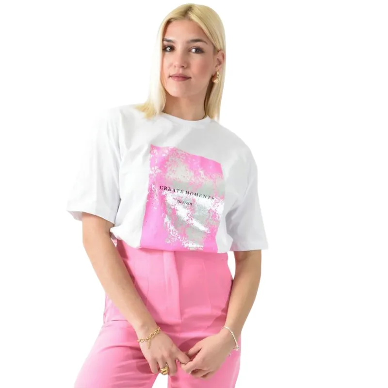 Γυναικείο T-shirt με μεταλιζέ σχέδιο Λευκό 26273
