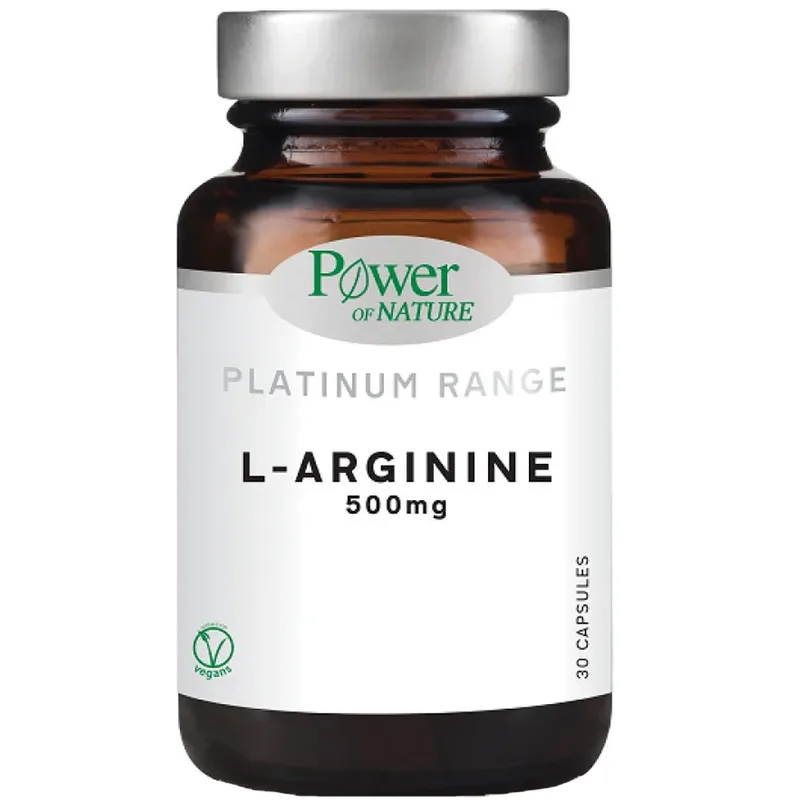 Power Health Platinum Range L-Arginine 500mg Συμπλήρωμα Διατροφής με Αργινίνη για την Ενίσχυση των Μεταβολικών Λειτουργιών του Οργανισμού & την Παραγωγή Ενέργειας 30veg.caps