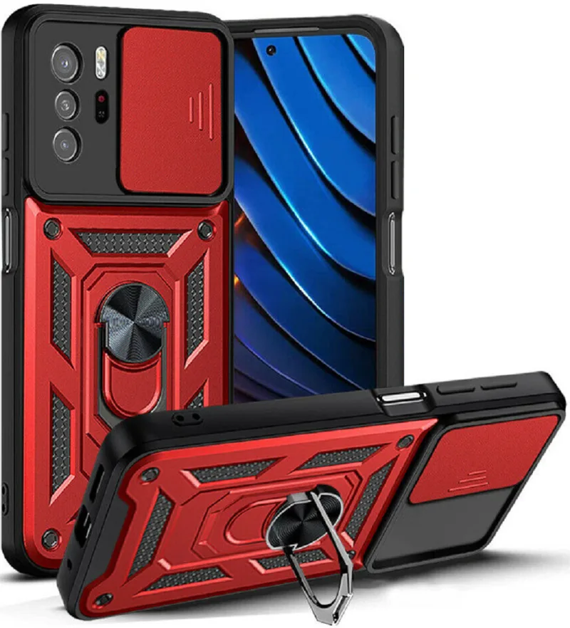 Bodycell Armor Slide - Ανθεκτική Θήκη Xiaomi Poco X3 GT με Κάλυμμα για την Κάμερα & Μεταλλικό Ring Holder - Red (5206015003950)