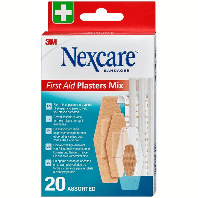 3M Nexcare First Aid Plasters Mix Ποικιλία Επιθεμάτων Πρώτων Βοηθειών 20 Τεμάχια