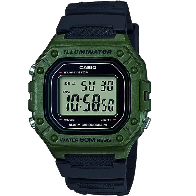 CASIO Collection Black Rubber Strap W-218H-3AVEF