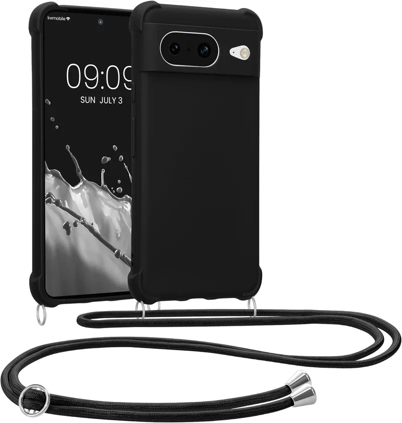 KWmobile Matte Θήκη Σιλικόνης με Λουράκι Λαιμού Google Pixel 8 - Black (61867.01)