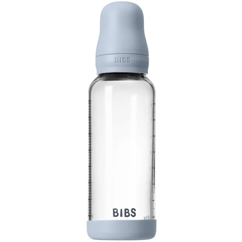 BIBS Baby Glass Bottle Round Latex μπιμπερό κατά των κολικών Baby Blue 240 ml