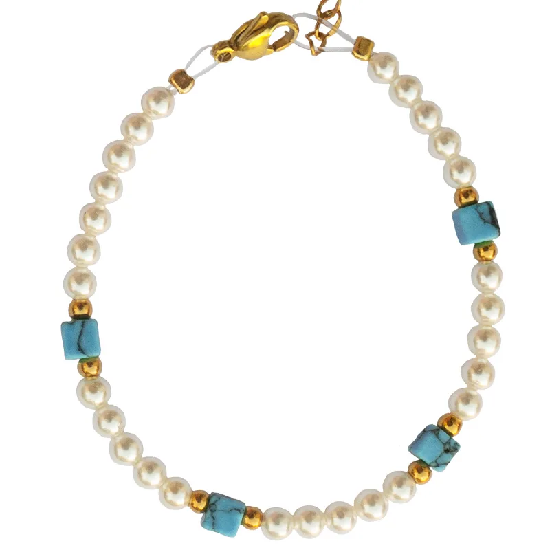 PL Ατσάλινο βραχιόλι μαργαριτάρια shell pearls με τιρκουάζ