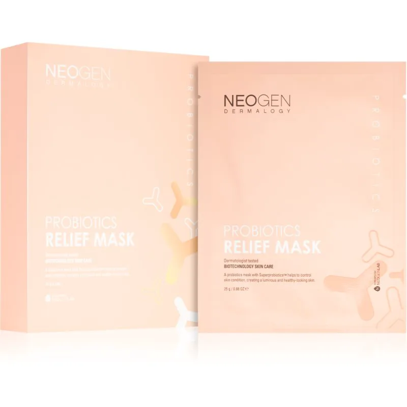 Neogen Dermalogy Probiotics Relief Mask καταπραϋντική υφασμάτινη μάσκα με προβιοτικά 5 τμχ