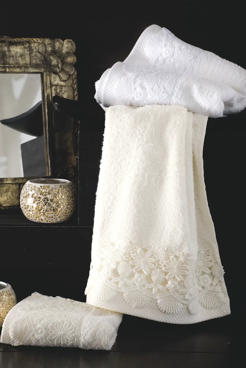 Σετ πετσέτες 3 τεμ. με δαντέλα OLIVINE WHITE, RYTHMOS HOME
