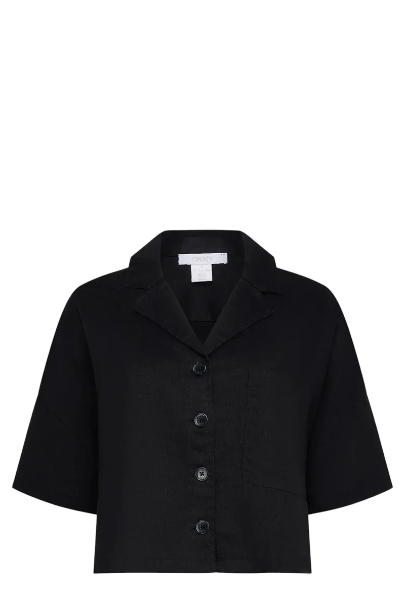Μπλούζα Κοντομάνικη DKNY Notch Collar Linen P3KACRX8-BLK Γυναικείο