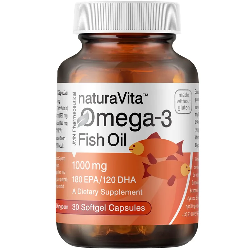 Natura Vita Fish Oil Omega-3 1000mg Συμπλήρωμα Διατροφής Ιχθυελαίου Πλούσιο σε Ωμέγα 3 Λιπαρά Οξέα για την Υποστήριξη της Καλής Λειτουργίας του Εγκεφάλου, της Όρασης & της Καρδιάς 30caps