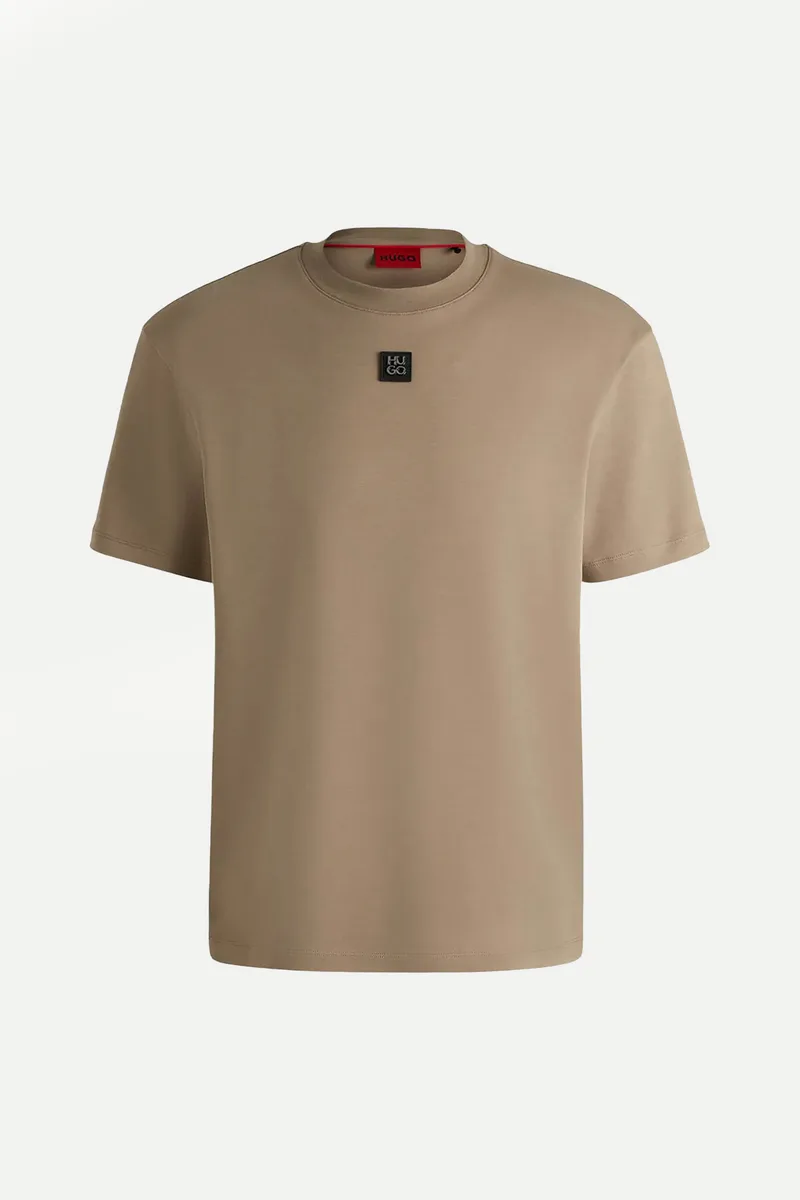 Hugo Boss ανδρικό βαμβακερό T-shirt μονόχρωμο με ανάγλυφο logo patch "Dalile" - 50505201 Καφέ Ανοιχτό