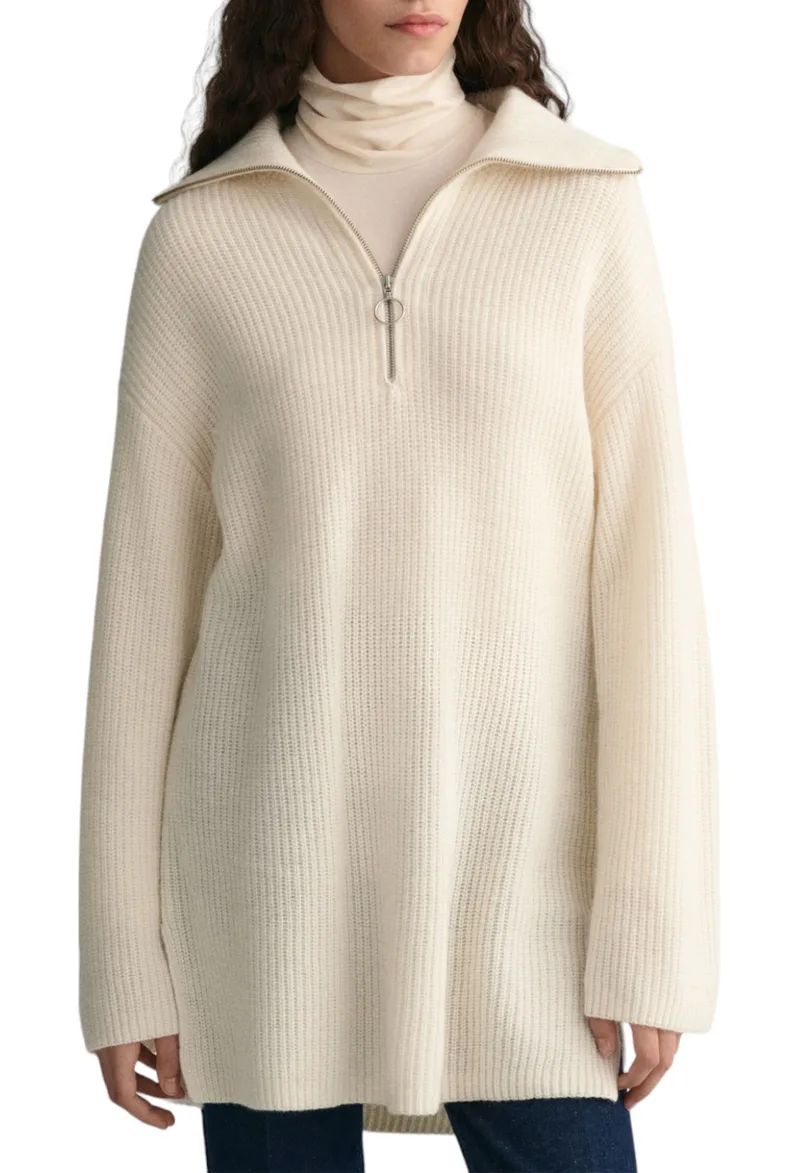 Πουλόβερ Gant Wool Ribbed Half Zip 4805163-130 Γυναικείο
