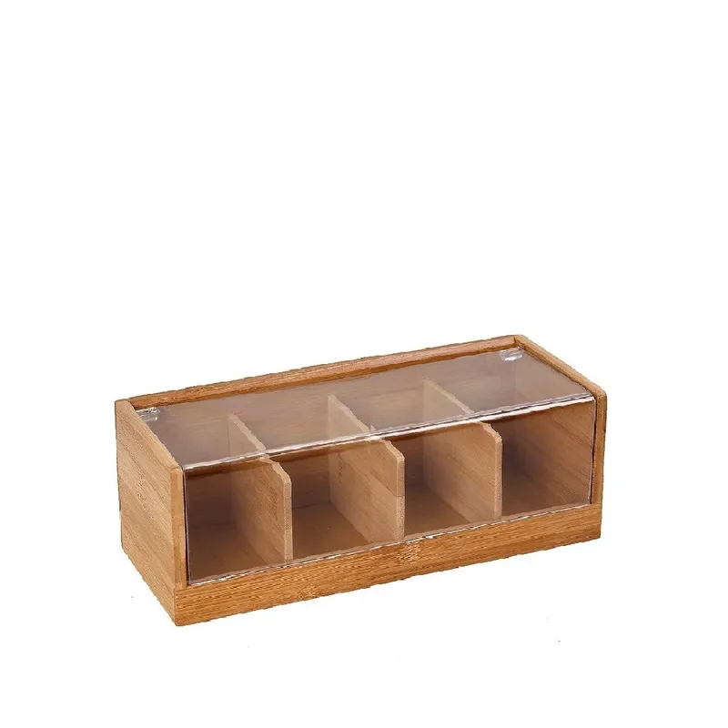 Κουτί 4 Θέσεων Με Καπάκι Bamboo-Acrylic Natural 29x13x10εκ. XYX109 (Υλικό: Ακρυλικό , Χρώμα: Natural) - ESPIEL - XYX109