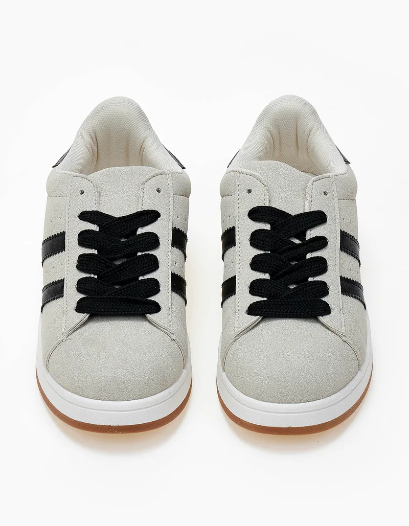 Sneakers χαμηλά με ρίγες στο πλάι - Μπεζ