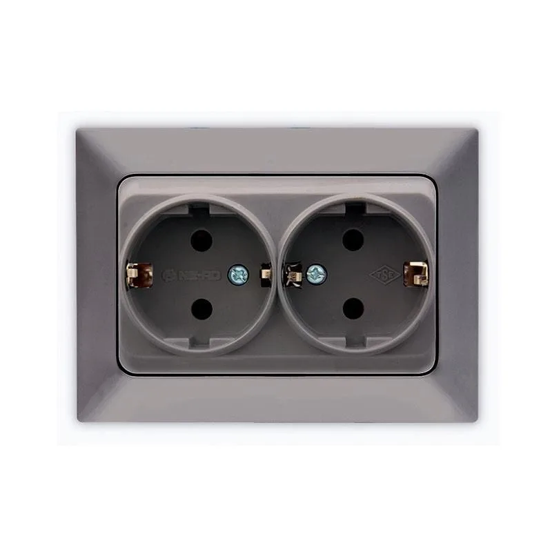 Πρίζα Σούκο Διπλή Χωνευτή 16Α Γραφίτης 8.2x11x4.5cm
