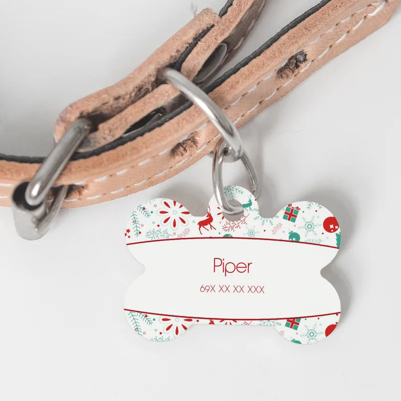 Christmas Pattern - Ταυτότητα Κατοικιδίου - Κόκκαλο