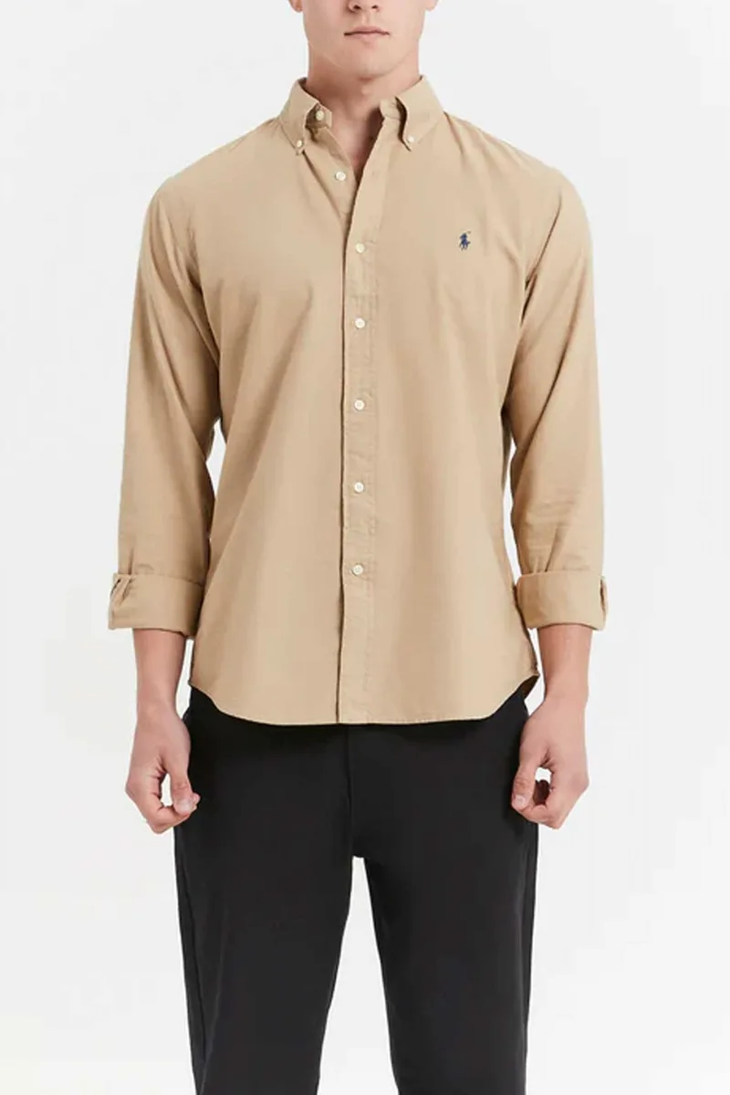 RALPH LAUREN ΠΟΥΚΑΜΙΣΟ BUTTON DOWN CUSTOM FIT LOGO ΜΠΕΖ