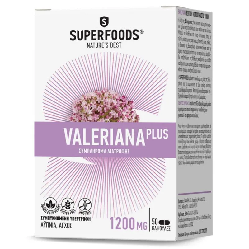 SUPERFOODS Valeriana Plus 1200mg 50 Κάψουλες