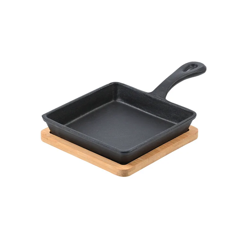 Τηγάνι Σερβιρίσματος Iron Μαντεμένιο 14cm Με Βάση Bamboo