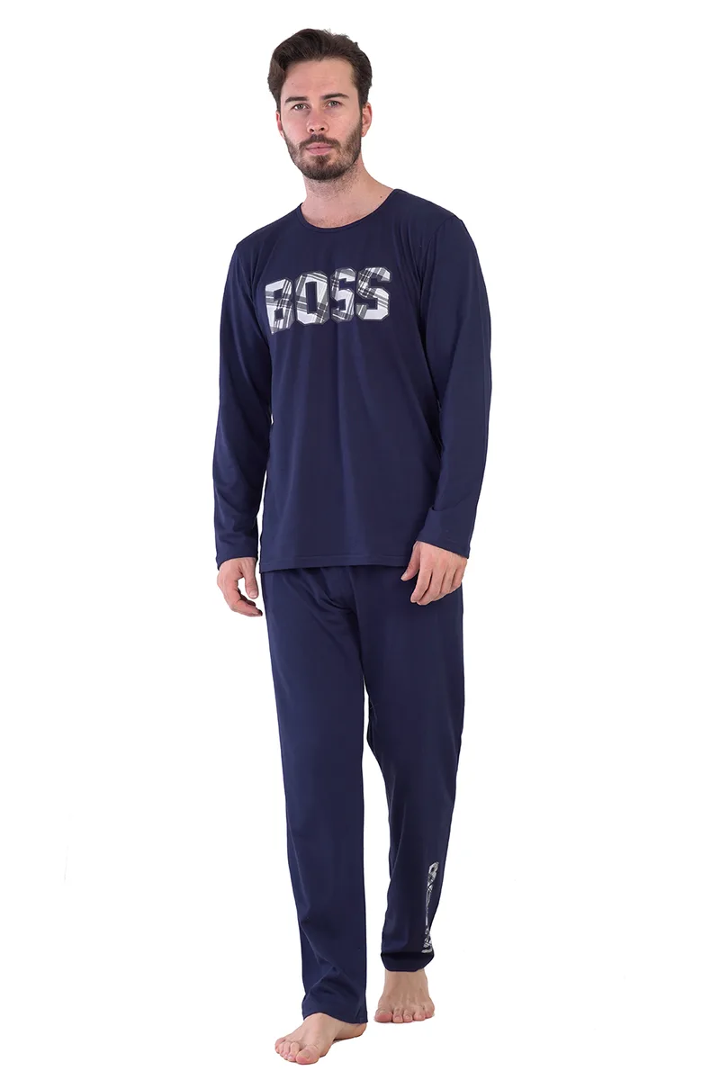 Vienetta Man Ανδρική χειμερινή βαμβακερή πυτζάμα "Boss" Plus Size (5XL-7XL)-308013