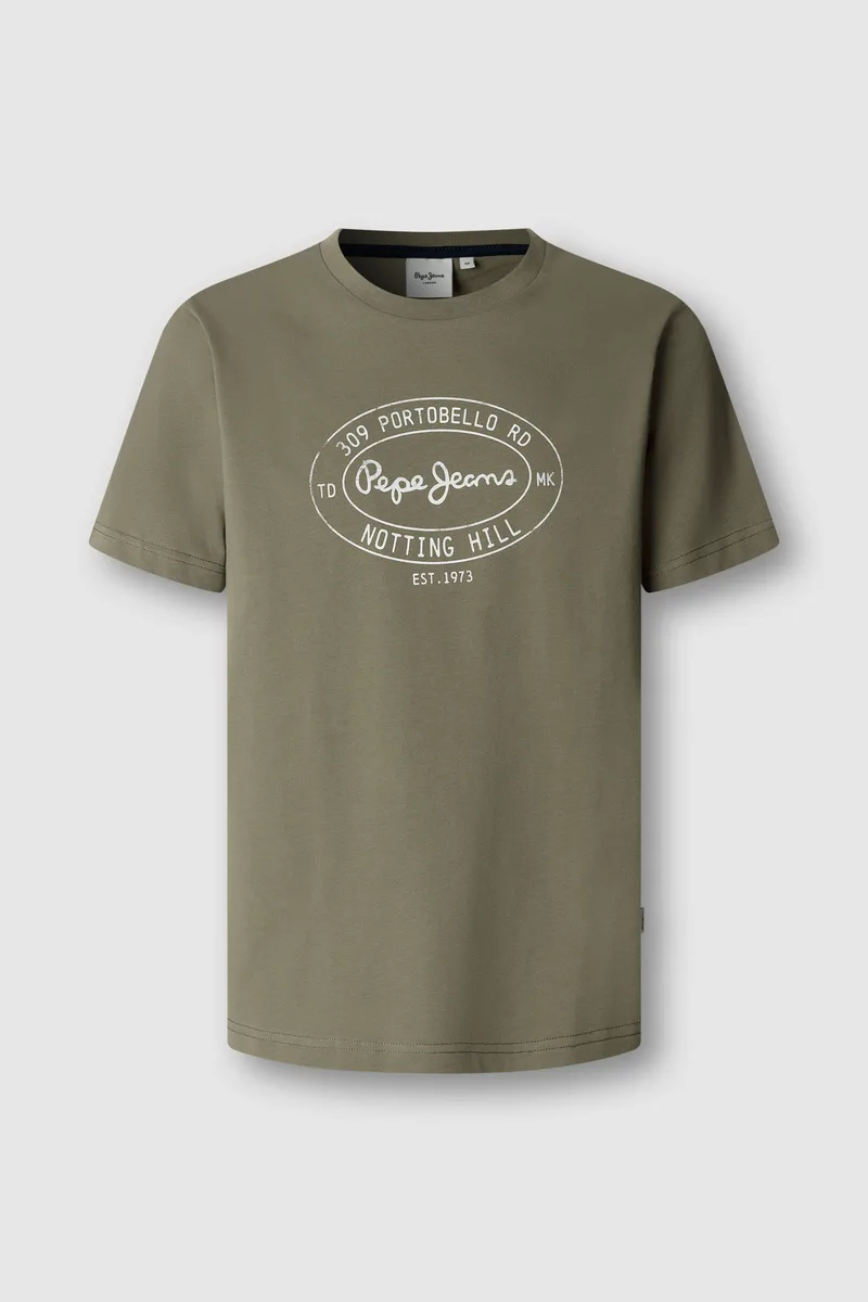 Pepe Jeans ανδρικό T-shirt μονόχρωμο με logo print "Graham" - PM5010363 Λαδί
