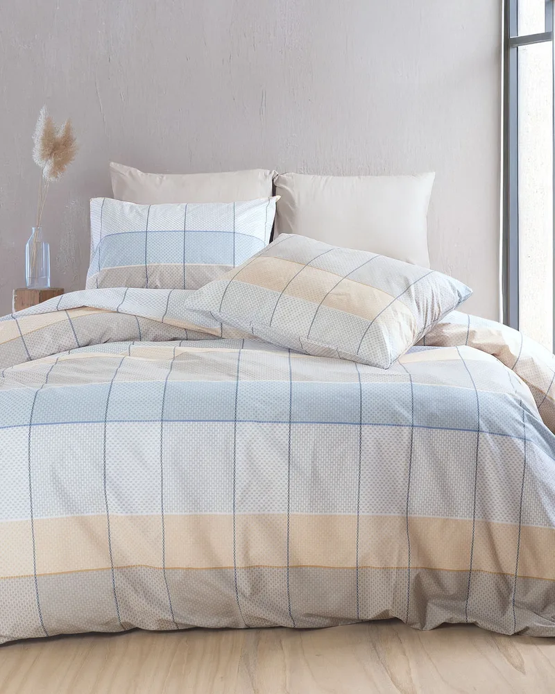 Σετ παπλωματοθήκη Υ/Δ (225Χ250) Colette Grey/Blue, Rythmos Home