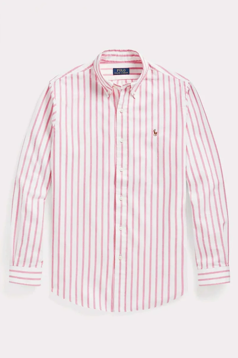 RALPH LAUREN ΠΟΥΚΑΜΙΣΟ ΡΙΓΕ BUTTON DOWN OXFORD CUSTOM FIT ΡΟΖ-ΛΕΥΚΟ