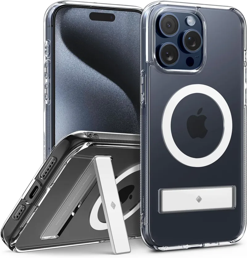 Θήκη Apple iPhone 15 Pro Max - Caseology Capella Mag Kickstand Διάφανη Ανθεκτική με MagSase & Kickstand - Clear / White (ACS06622)