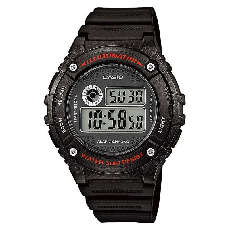 CASIO Collection Black Rubber Strap W-216H-1AVEF