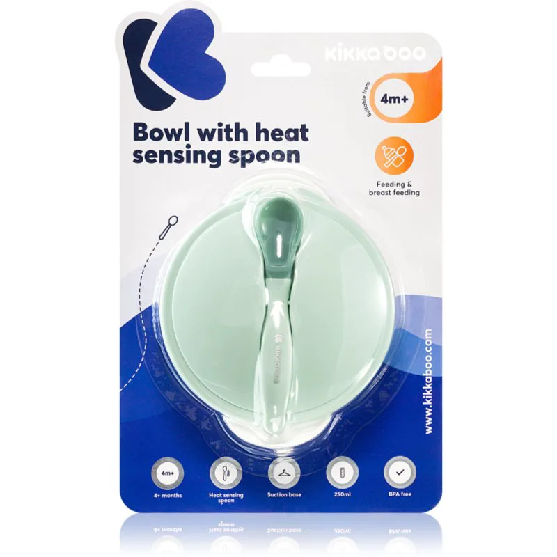 Kikkaboo Suction Bowl & Heat Sensing Spoon σετ φαγητού 4 m+ Mint 3 τμχ