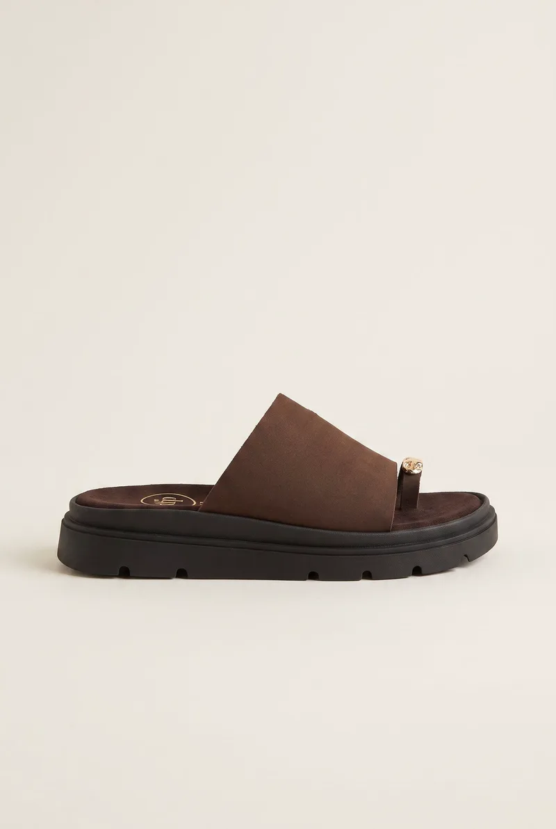 TFP Flatform Toe Ring Sandals - 4503 - Καφέ Σουέτ