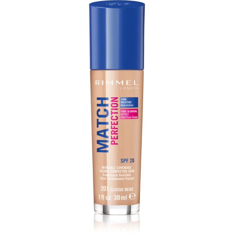 Rimmel Match Perfection υγρό μεικ απ SPF 20 απόχρωση 201 Classic Μπεζ 30 ml