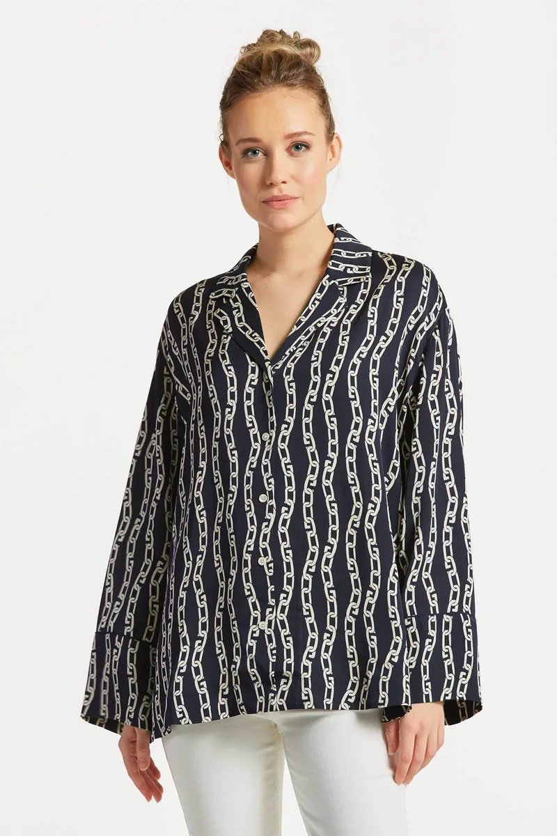 Gant γυναικείο πουκάμισο με all-over contrast chain print - 4300202 Μπλε Σκούρο