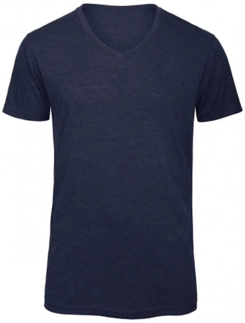 V Neck T-Shirt Triblend B & C V TM057 Heather Navy