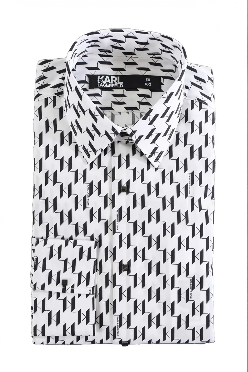 KARL LAGERFELD ΠΟΥΚΑΜΙΣΟ ALL OVER LOGO ΛΕΥΚΟ-ΜΑΥΡΟ