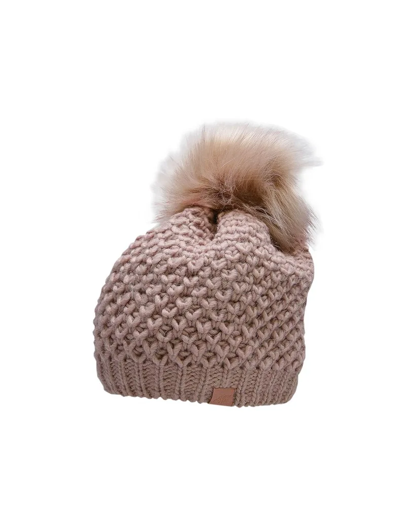 4F Pom Pom Beanie Γυναικείος Σκούφος Πλεκτός σε Ροζ χρώμα H4Z22-CAD014-56S