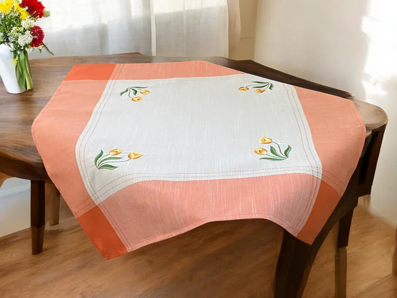 ΤΡΑΠΕΖΟΜΑΝΤΗΛΟ ΛΙΝΟ ΜΕ ΚΕΝΤΗΜΑ TULIP 15580-6 ΠΟΡΤΟΚΑΛΙ 140Χ180 LINEAHOME
