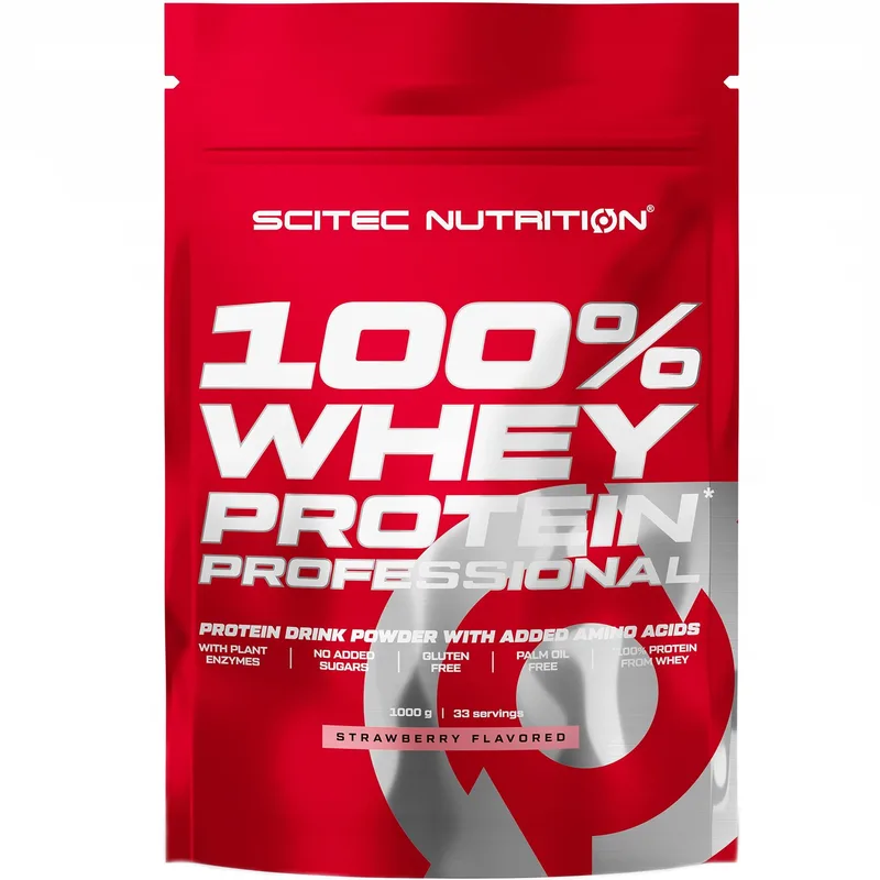 Scitec Nutrition 100% Whey Protein Professional Συμπλήρωμα Διατροφής με Καθαρή Πρωτεΐνη Ορού Γάλακτος Εμπλουτισμένη με Αμινοξέα 1000g - Strawberry