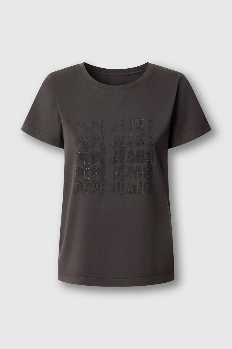 Pepe Jeans γυναικείο T-shirt με logo print και στρας "Bree" - PL5000088 Μαύρο