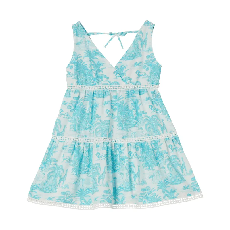 GIRL'S V-NECK DRESS JUNGLE TURQUOISE