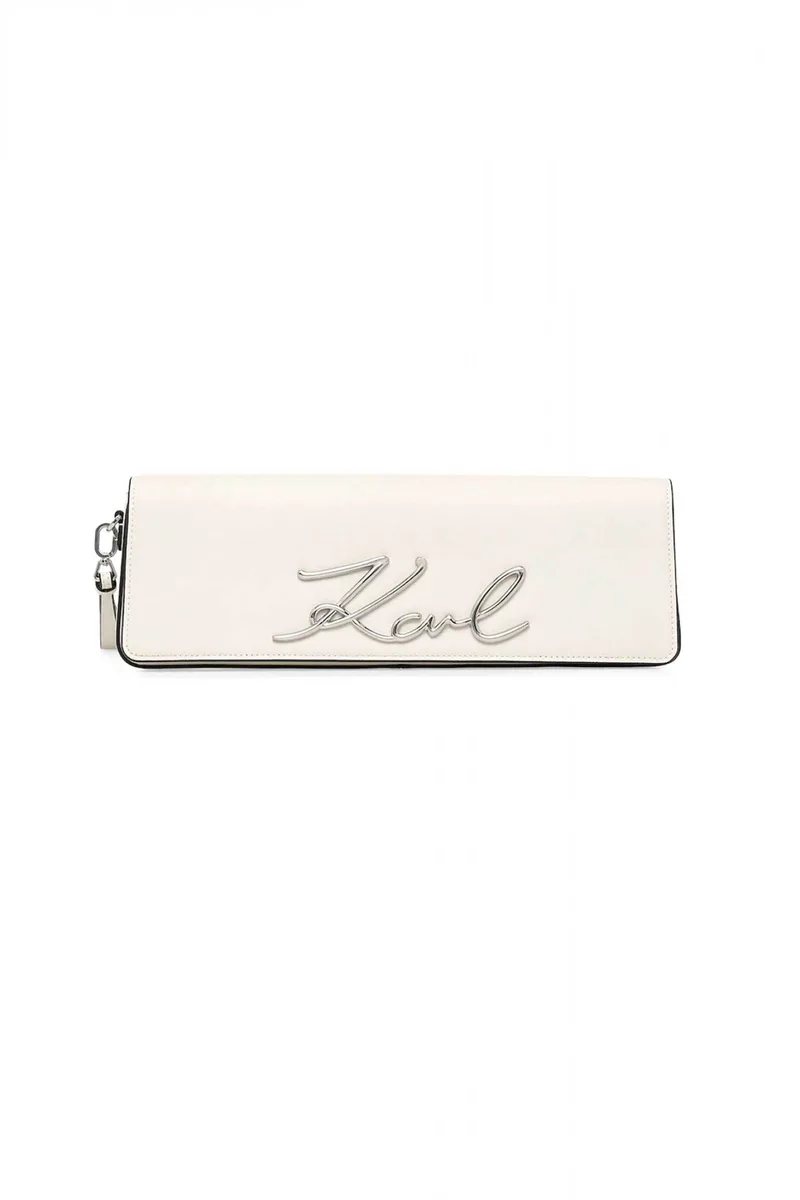 Karl Lagerfeld γυναικεία δερμάτινη τσάντα clutch "Signature 2.0 Slim" - B1W30048 Λευκό