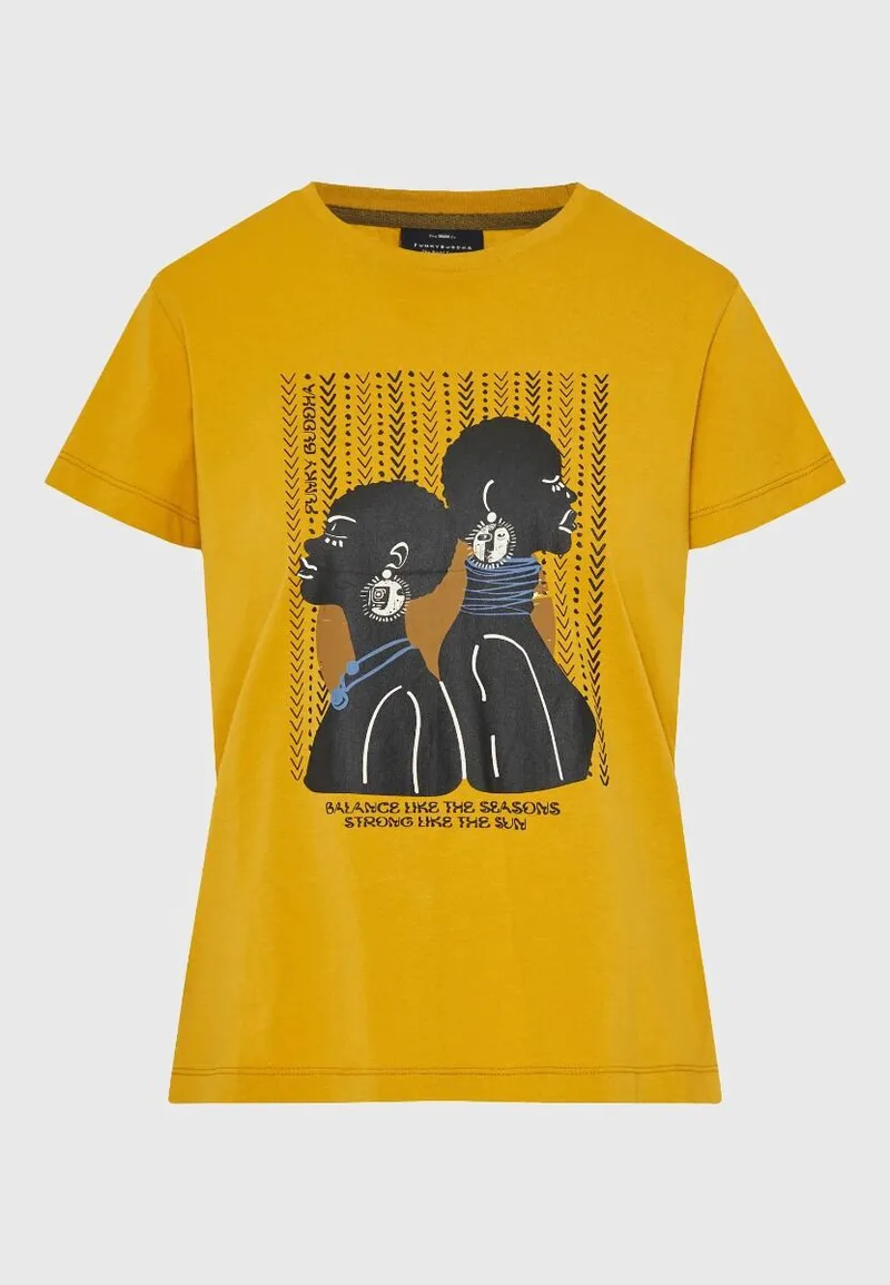 Funky Buddha Γυναικείο t-shirt με τύπωμα FBL013-122-04 Μουσταρδί