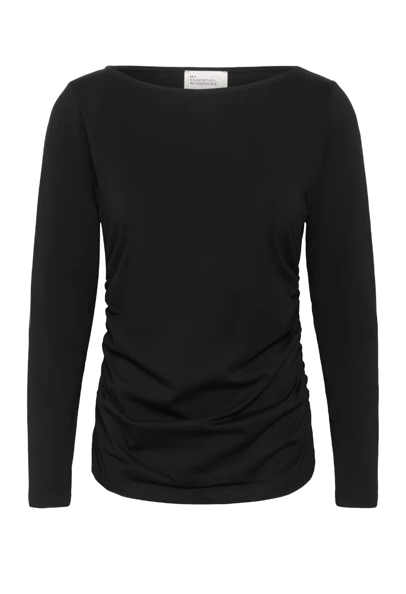 ΓΥΝΑΙΚΕΙΟ T-SHIRT LeaMW MY ESSENTIAL ΜΑΚΡΥΜΑΝΙΚΟ ΚΑΝΟΝΙΚΗ ΓΡΑΜΜΗ ΜΑΥΡΟ