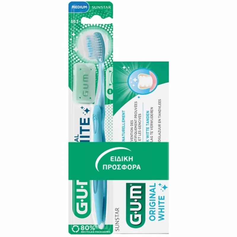 Gum Sunstar Promo Original White Toothpaste 75ml & 563 Medium Toothbrush 1 Τεμάχιο - Γαλαζιο