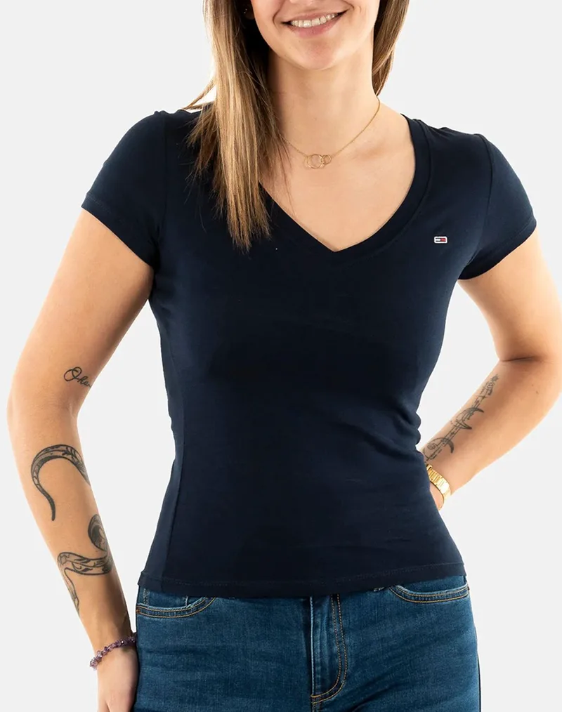 TOMMY JEANS TJW V-NECK TEE DW0DW20458-C1G DarkBlue