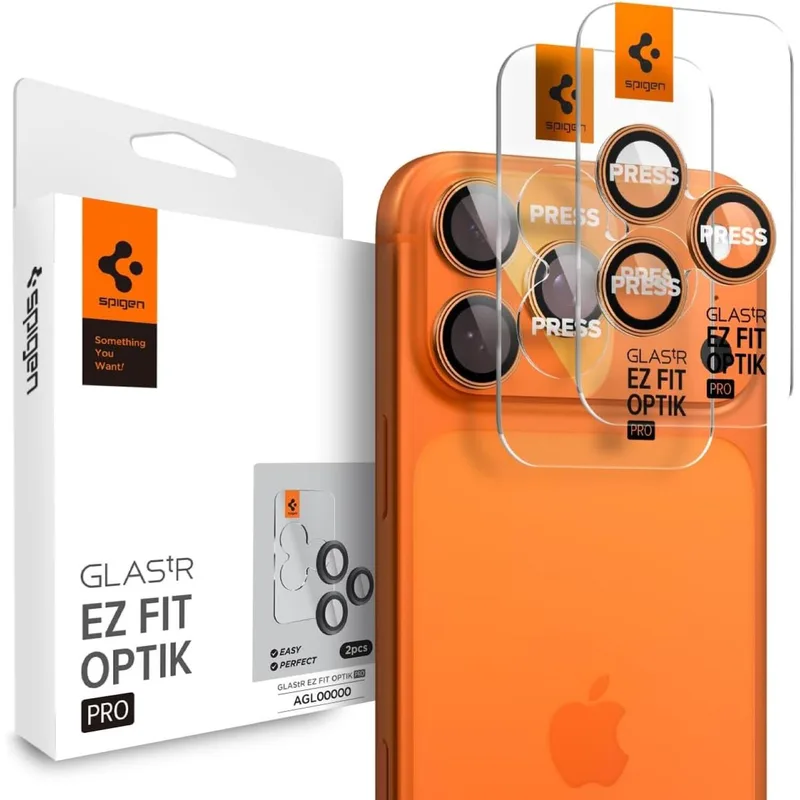 Tempered Glass iPhone 17 Pro / 17 Pro Max / 16 Pro / 16 Pro Max / 15 Pro / 15 Pro Max / 14 Pro / 14 Pro Max Spigen GLAS.tR EZ Fit OPTIK Pro Camera Lens Protector Αντιχαρακτικό Γυαλί Προστασίας για Φακό Κάμερας 2 Τεμάχια - Πορτοκαλί (AGL10123)