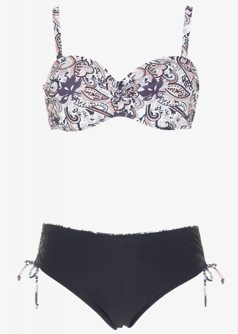 Bikini strapless all print με μπανέλα. Καλύπτει C-D Cup ΜΑΥΡΟ