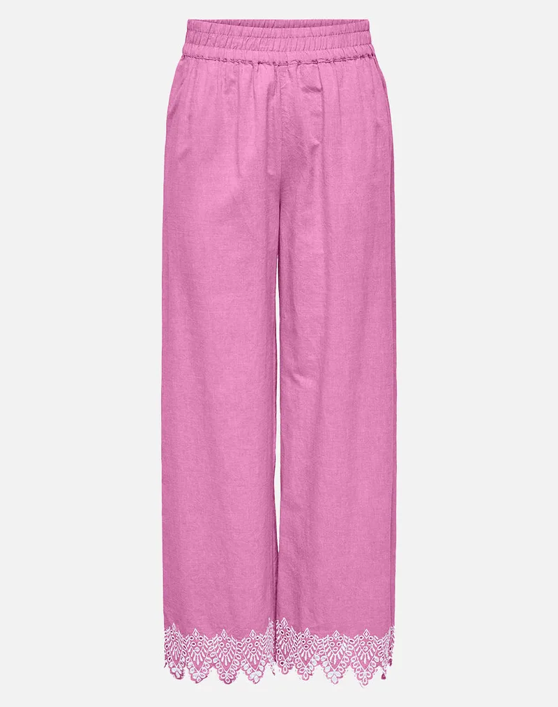 ONLY ONLPAULA TULUM EMB PULL-UP PANT WVN 15343184...-Fuchsia PinkBRIGHTWHITEEMB. Fuchsia